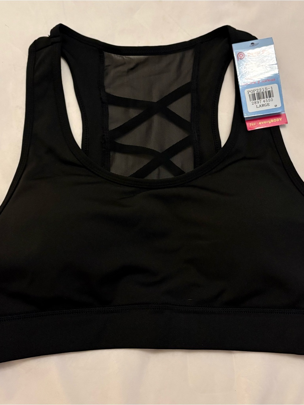 Pop Fit Black Strappy Back Sports Bra Size Large NWT